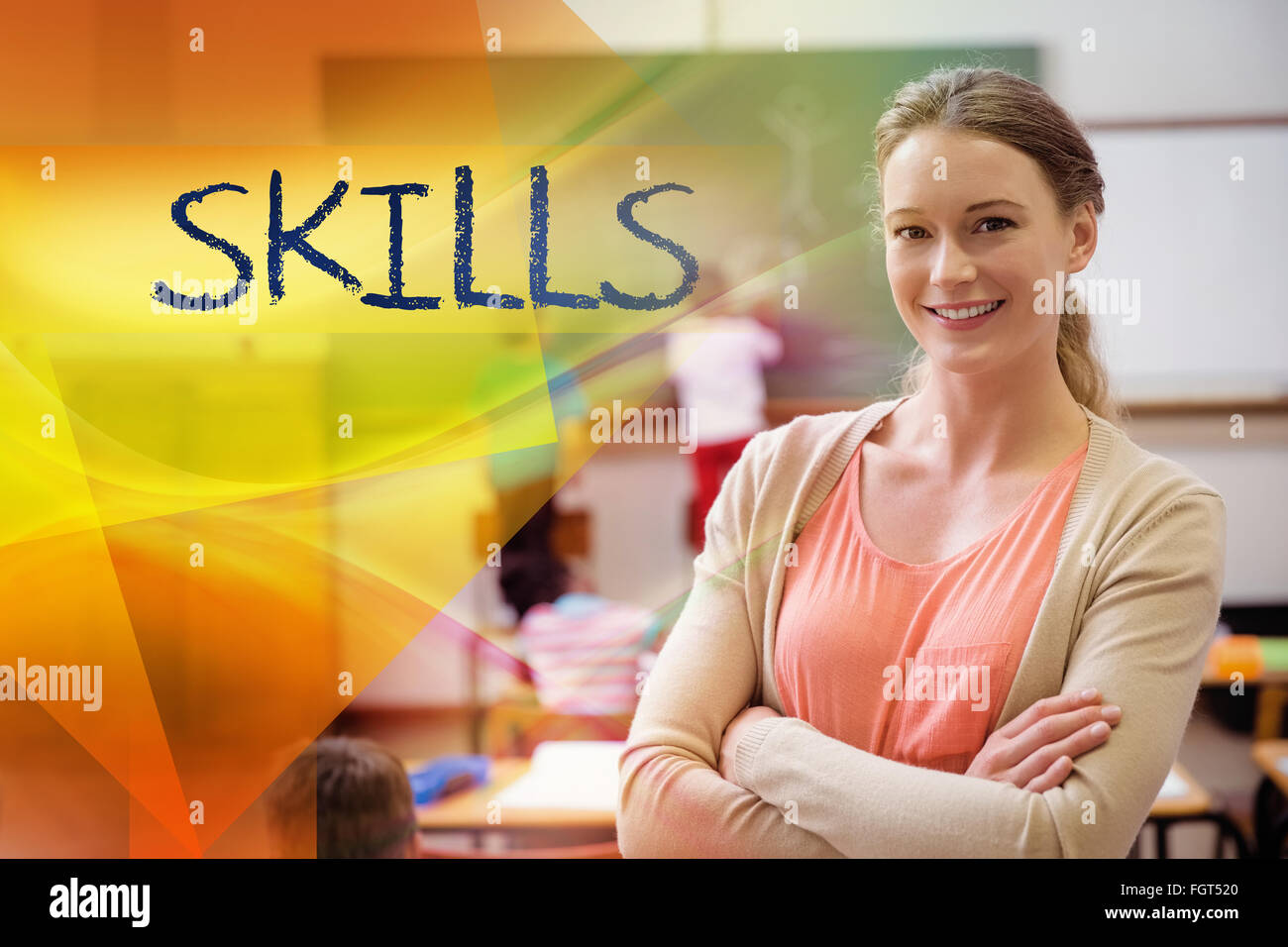 Skills against pretty teacher smiling at camera at back of classroom ...