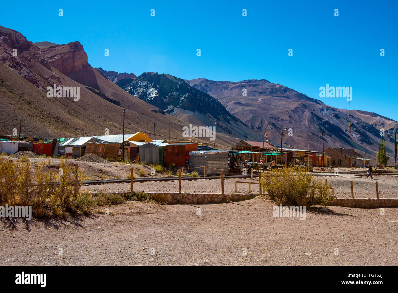 kiosks selling souvenirs near Puente del Inca, Mendoza, Argentina Stock Photo