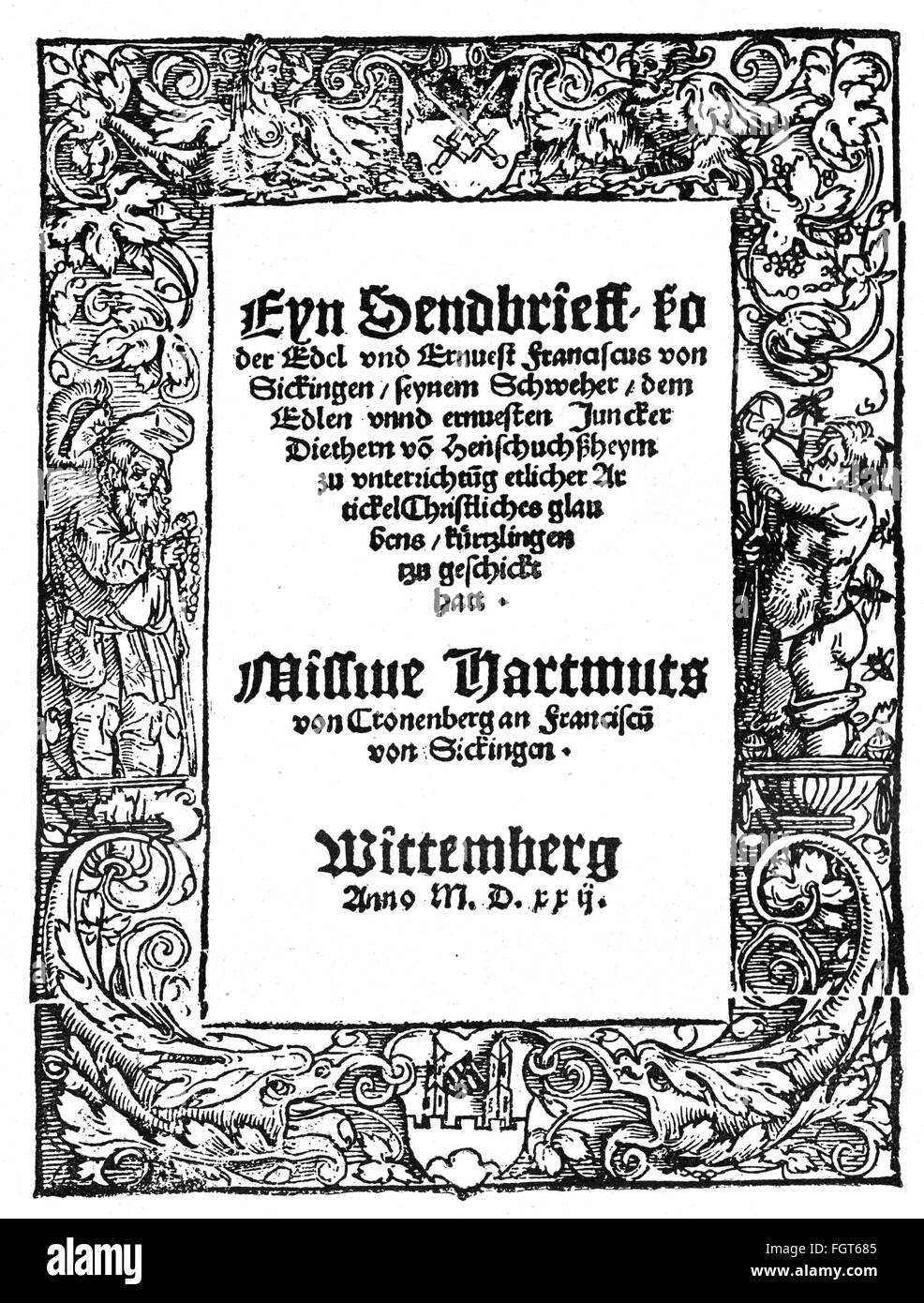 Reformation 1517 - 1648, writing, open letter by Franz von Sickingen to Dieter von Handschuhsheim, title, 1522, imperial knight, basic author Johann Schwebel, Protestant script, letter, letters, Germany, Holy Roman Empire, HRE, 16th century, nobody, writing, writings, title, titles, historic, historical, Additional-Rights-Clearences-Not Available Stock Photo