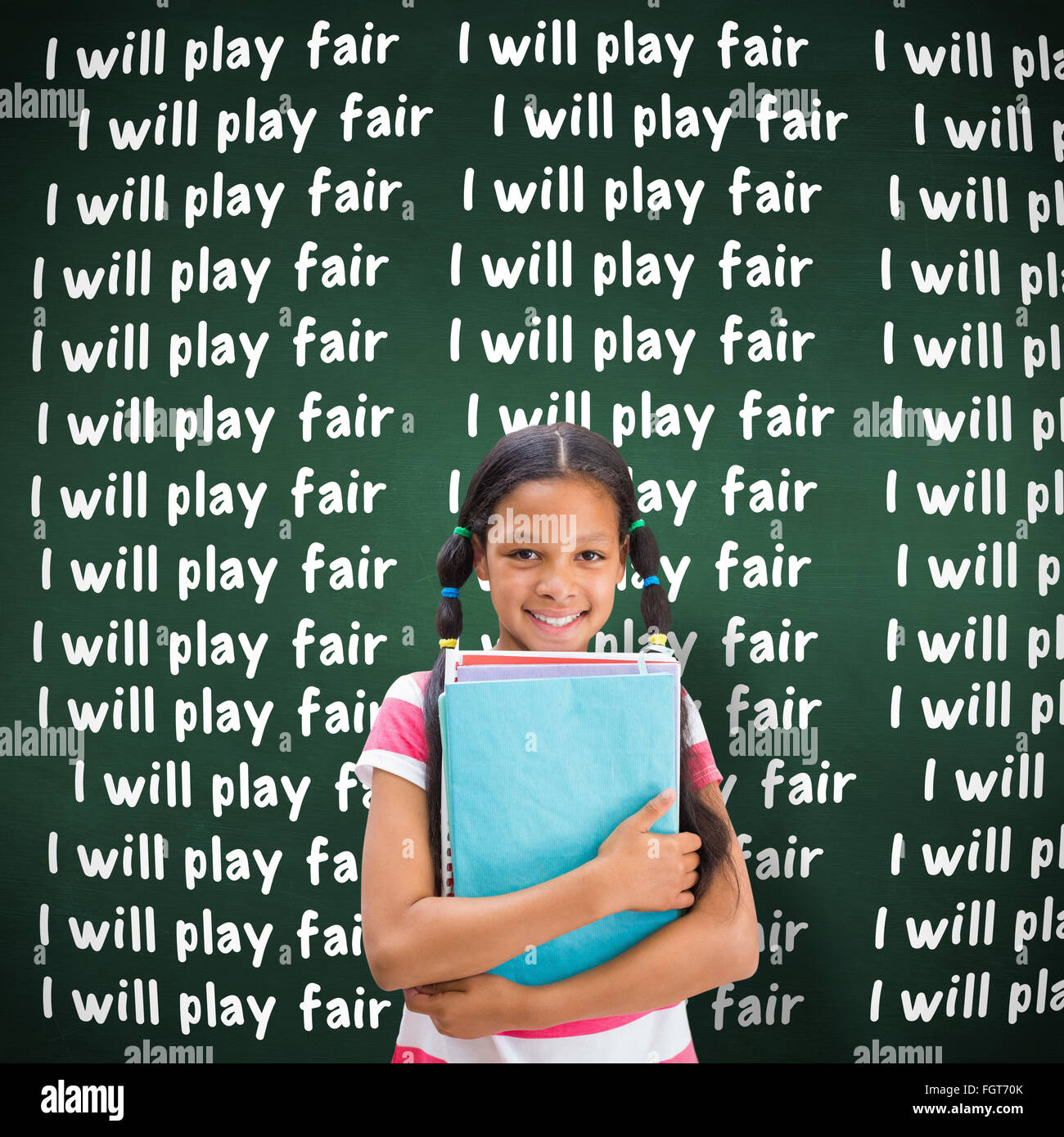 Composite image of cute pupil smiling at camera in library Stock Photo ...