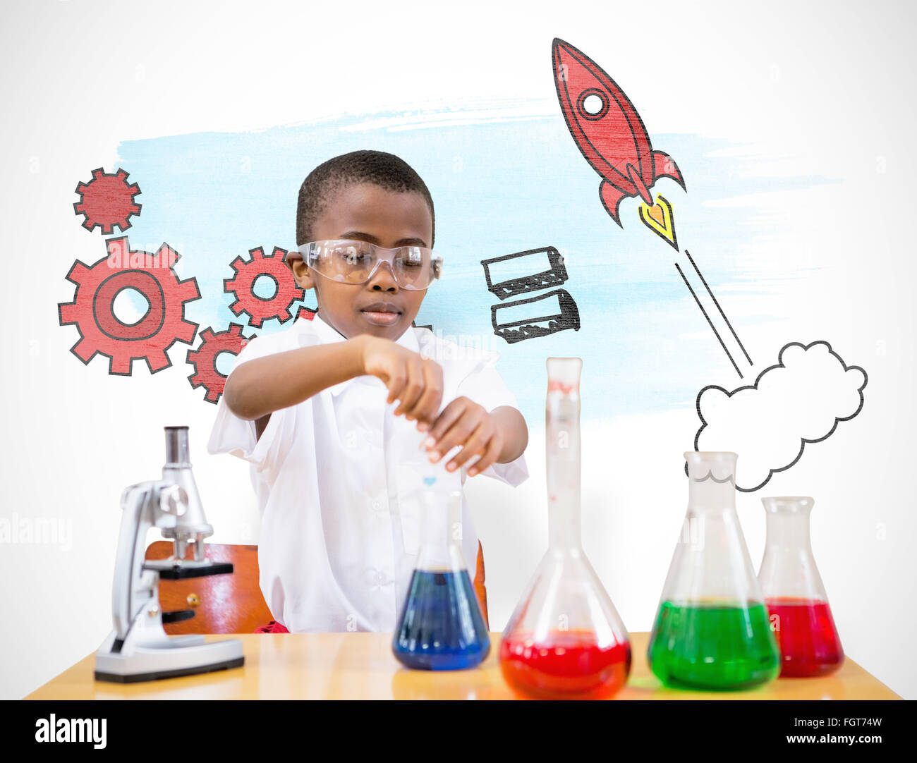 Composite image of cute pupil playing scientist Stock Photo
