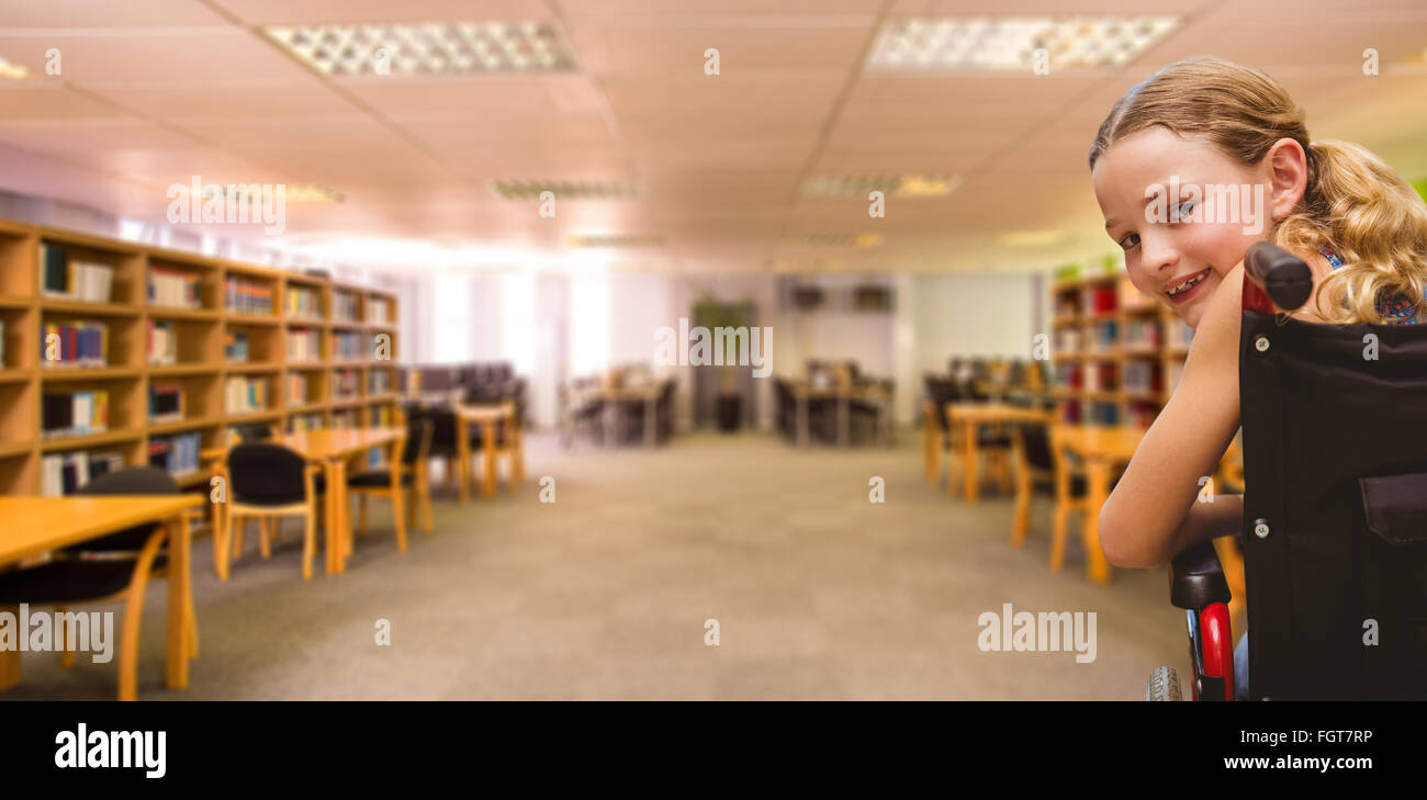 Composite image of portrait of cute girl sitting in wheelchair Stock ...