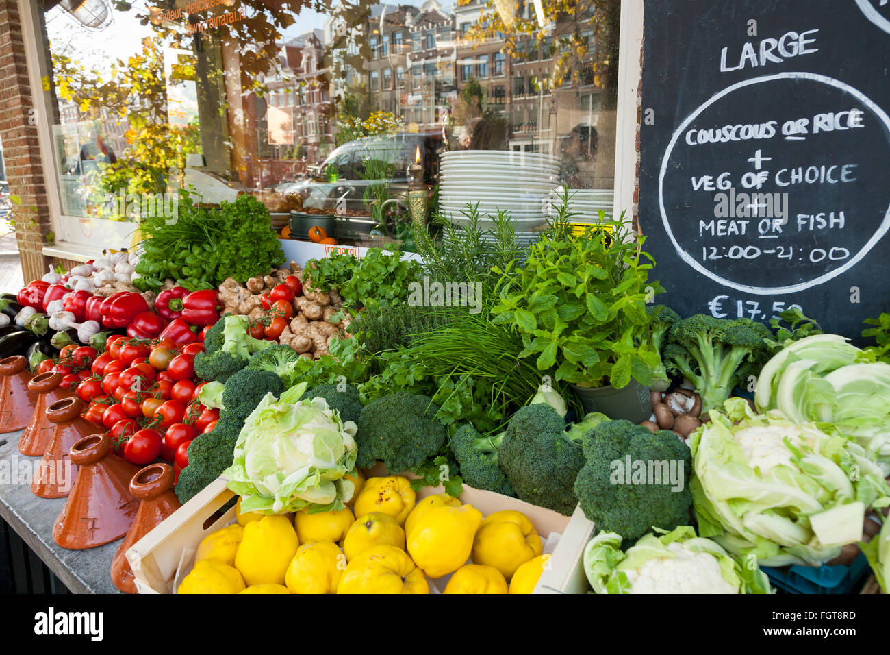 Shop salad & vegetables on display for vegetable salads for lunch