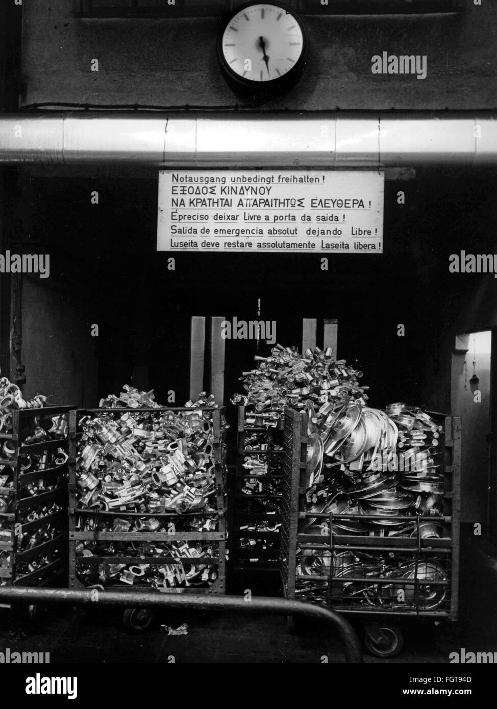 geography / travel, Germany, people, multilingual sign in factory, Ruhr area, 1960s, Additional-Rights-Clearences-Not Available Stock Photo