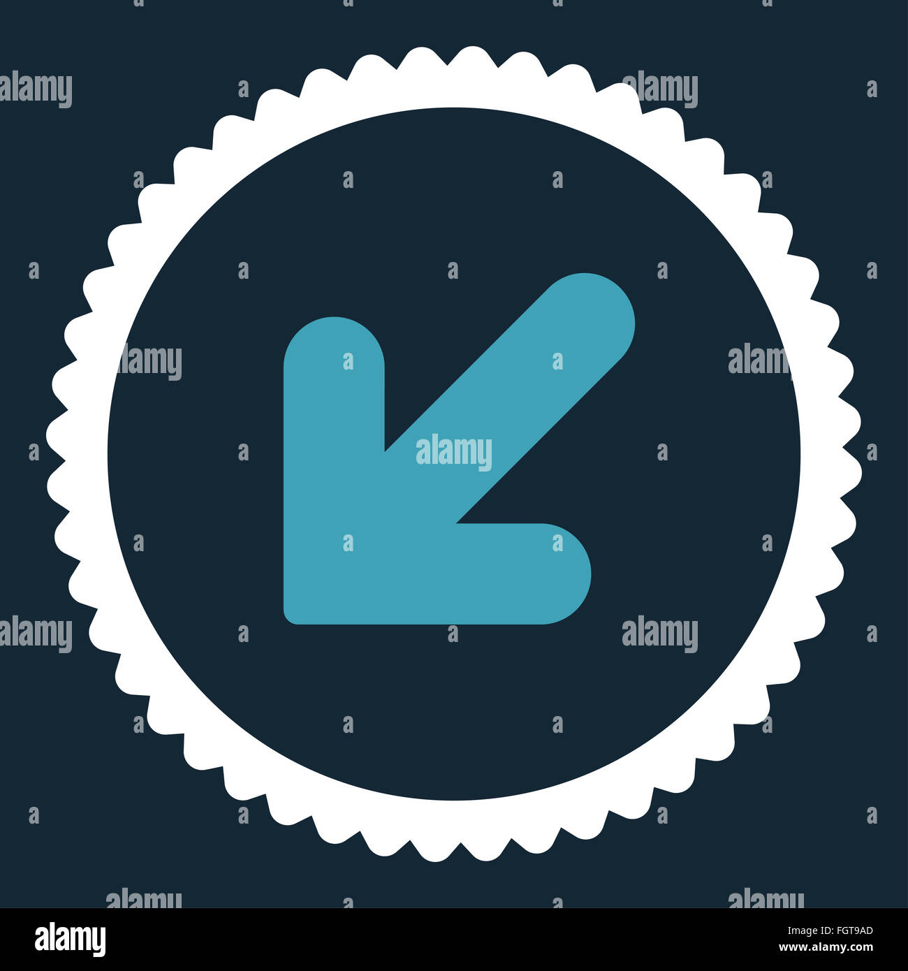 Arrow Down Left flat blue and white colors round stamp icon Stock Photo ...