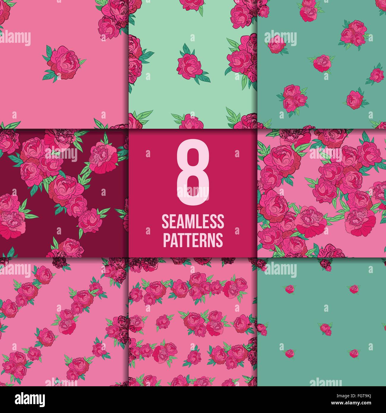 Seamless pattern set with pink peonies Stock Vector Image & Art - Alamy