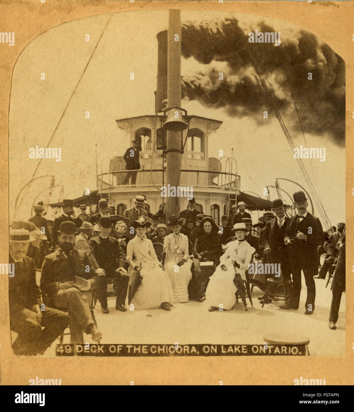 transport / transportation, navigation, steamship 'Chicora', paddle steamer on the Lake Ontario, travelers on deck, ship belongs to the Niagara Navigation Company, Canada, circa 1894, Additional-Rights-Clearences-Not Available Stock Photo