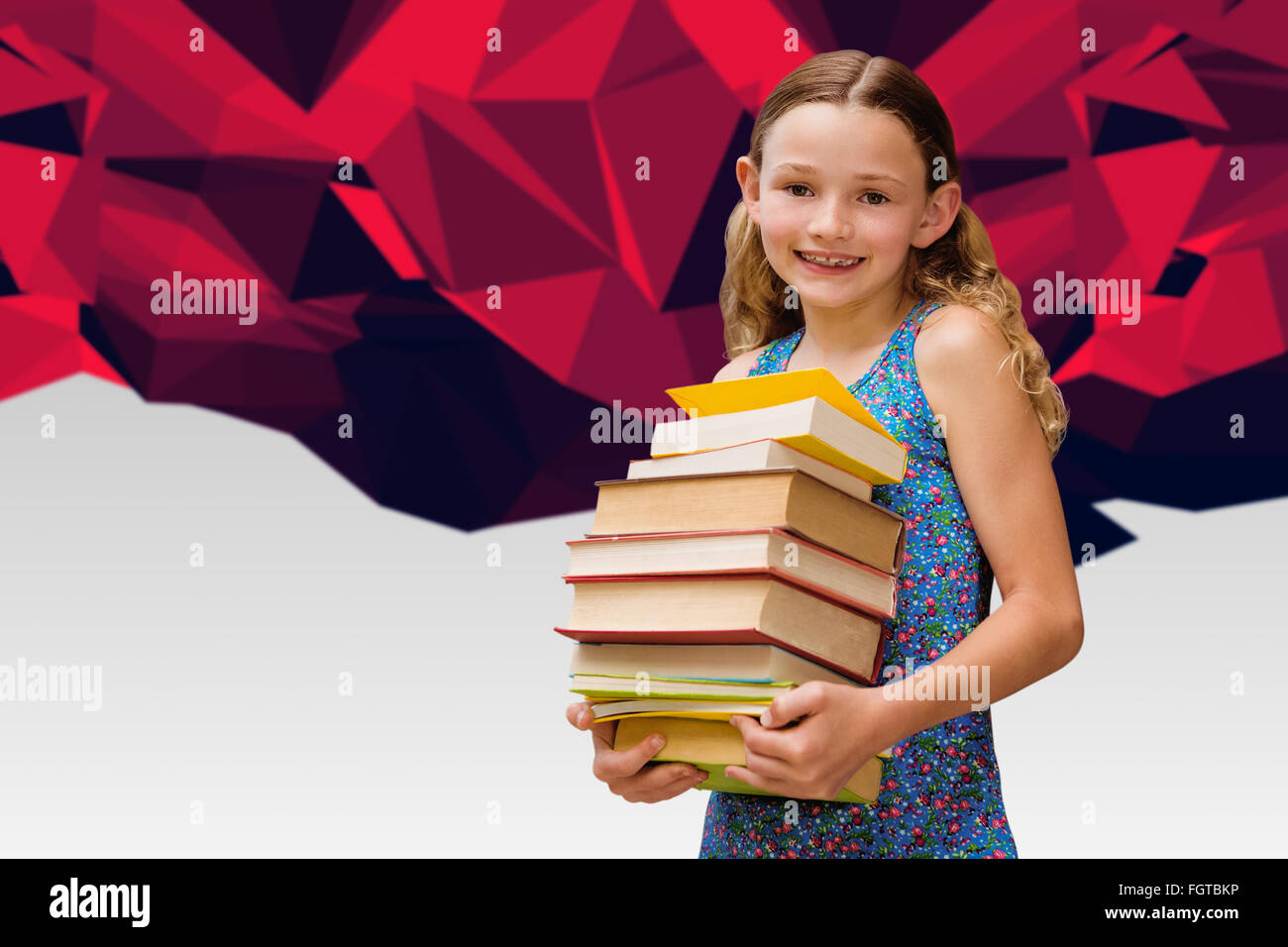 Composite image of cute little girl carrying books in library Stock ...