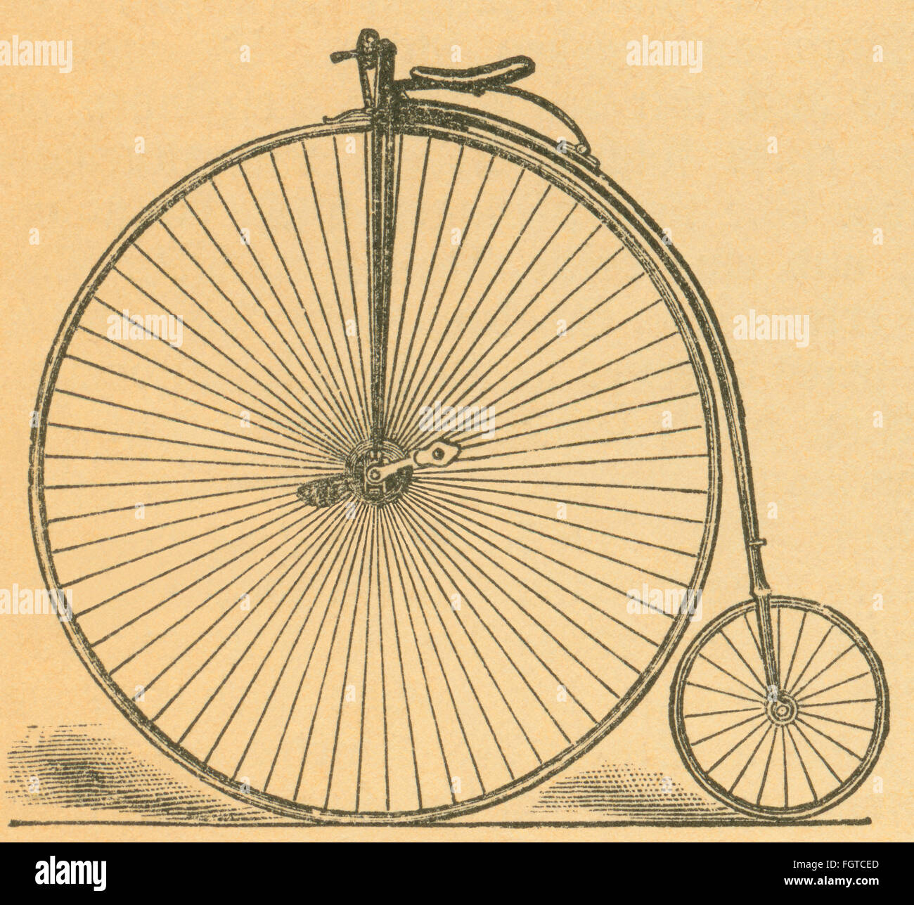 transport / transportation, bicycle, penny farthing from about 1885, wood engraving from the magazine 'Gartenlaube', 1886., Additional-Rights-Clearences-Not Available Stock Photo