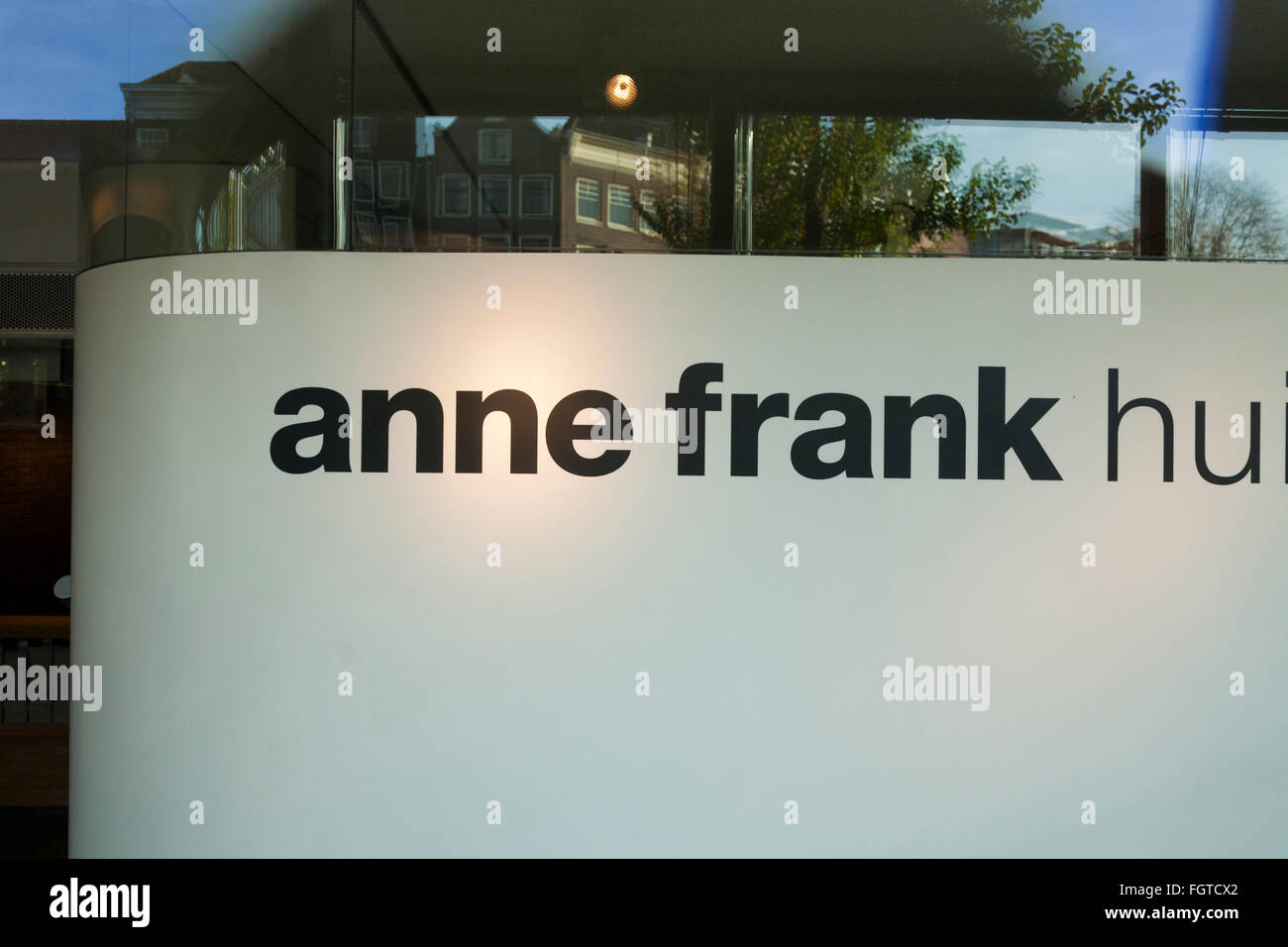 Sign at the front of Anne Frank 's House / museum in Amsterdam. Holland. The Netherlands. Stock Photo