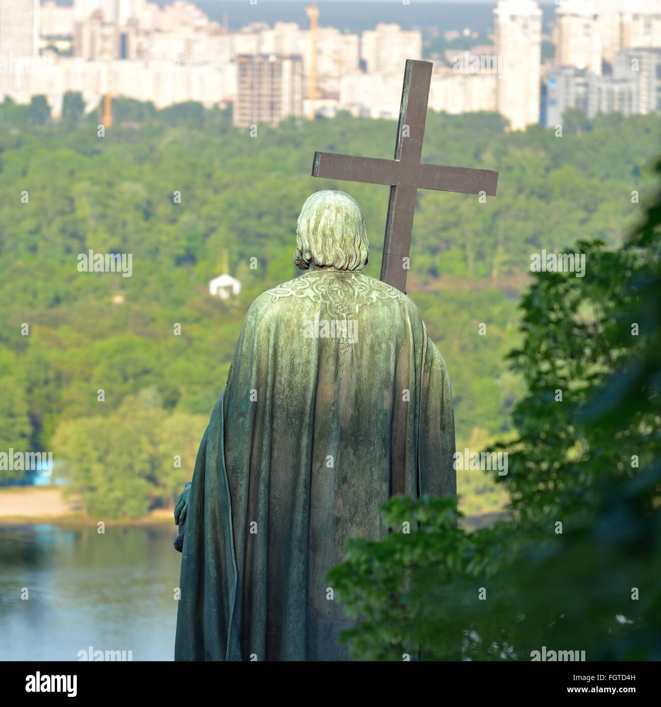 Monument to Vladimir Veliky in Kiev in the Vladimir Hill park over the Dnieper river. Capital of Ukraine - Kyiv. Stock Photo