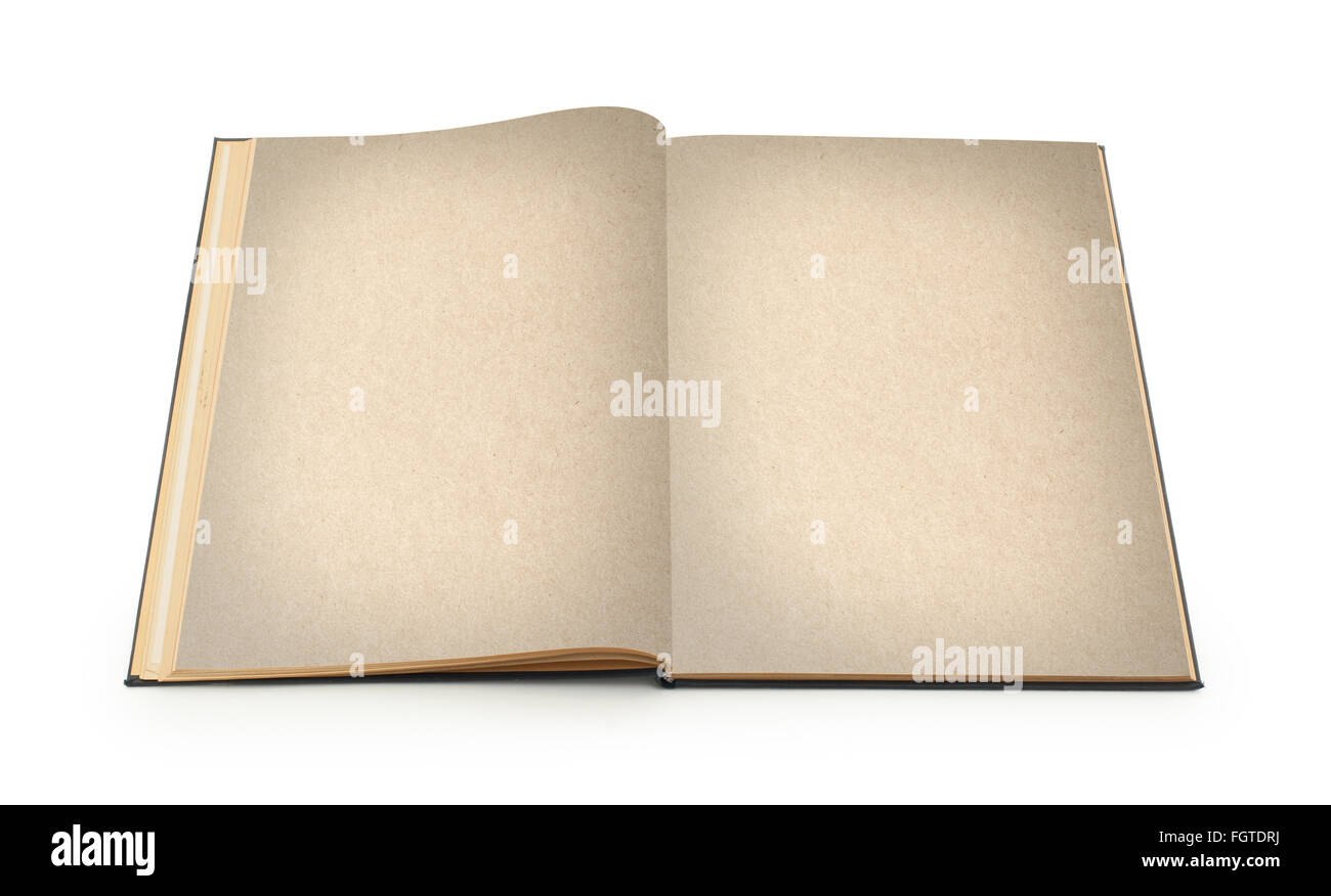 Open old book isolated on white background Stock Photo - Alamy