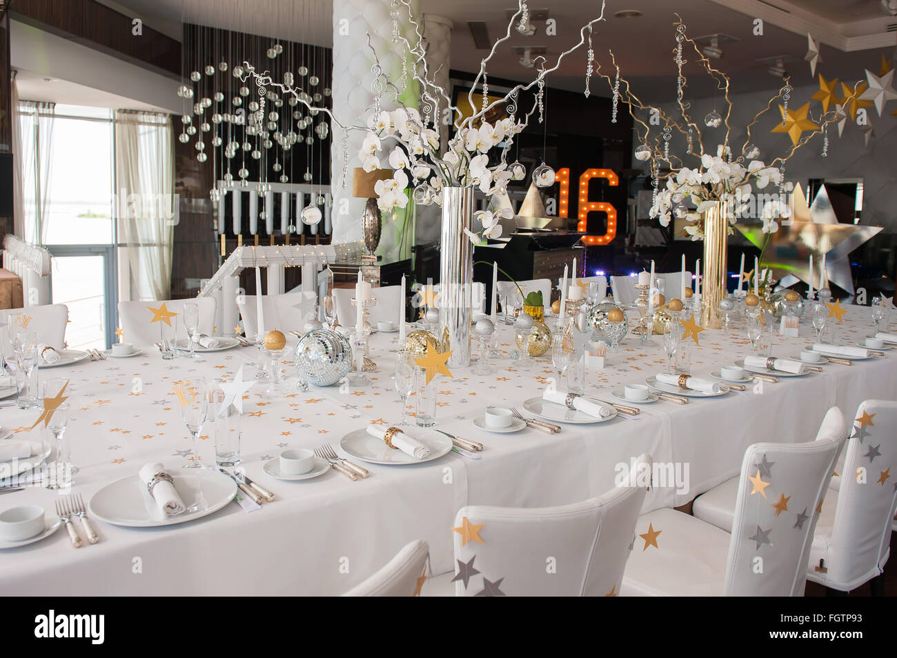 Beautifully Decorated Table With Crystal Candlesticks At Wedding