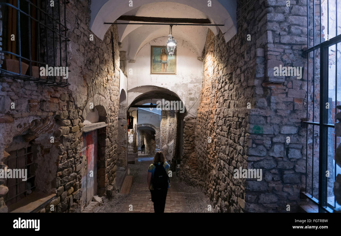 small street in Old Town La Pigna, Sanremo, Riviera, Liguria, Italy Stock Photo