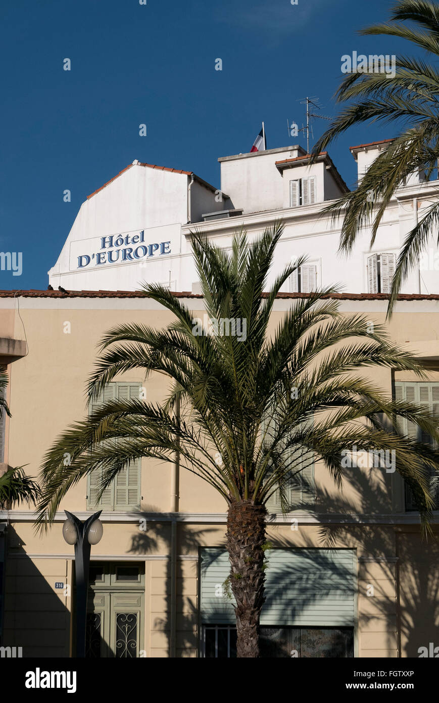 impression with palm tree, Saint-Raphaël, Dep. Var, Côte d'Azur, France Stock Photo