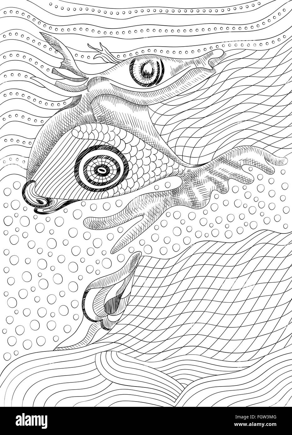 Fish vector illustration template for Coloring book. Drawing