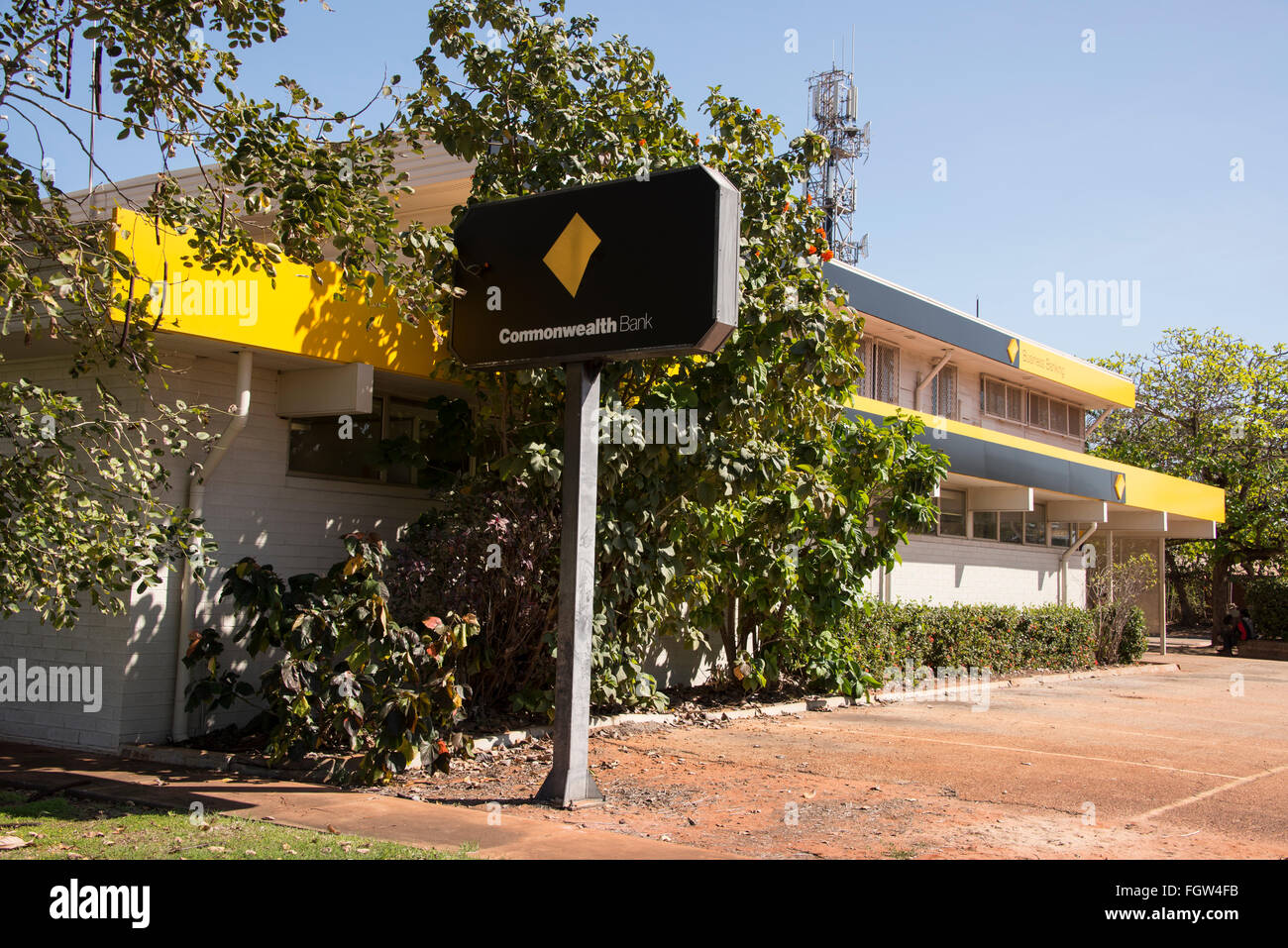 The Commonwealth Bank in Broom, a coastal, pearling and tourist town in the Kimberley region, Western Australia.   The Commonwea Stock Photo