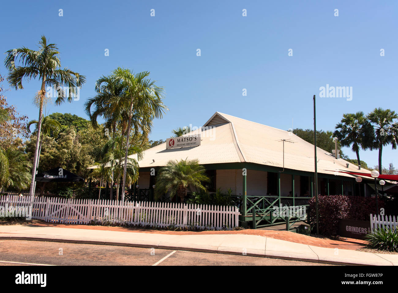 Metso's bar and restaurant on Hamersley St, produces its own beer in Broome, a coastal, pearling and tourist town in the Kimberl Stock Photo