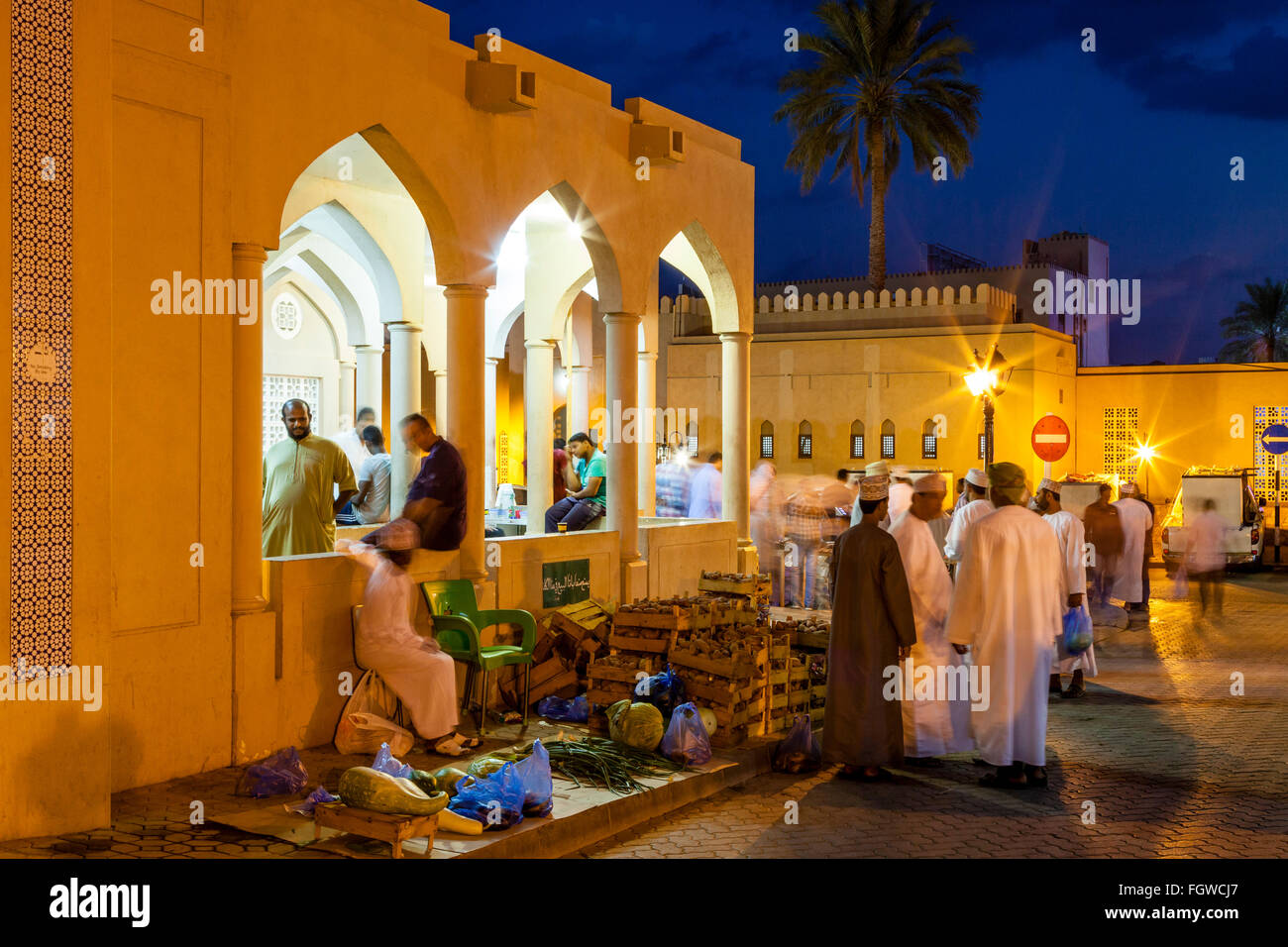 Street Market At Night, Nizwa, Ad Dakhiliyah Region, Oman Stock Photo