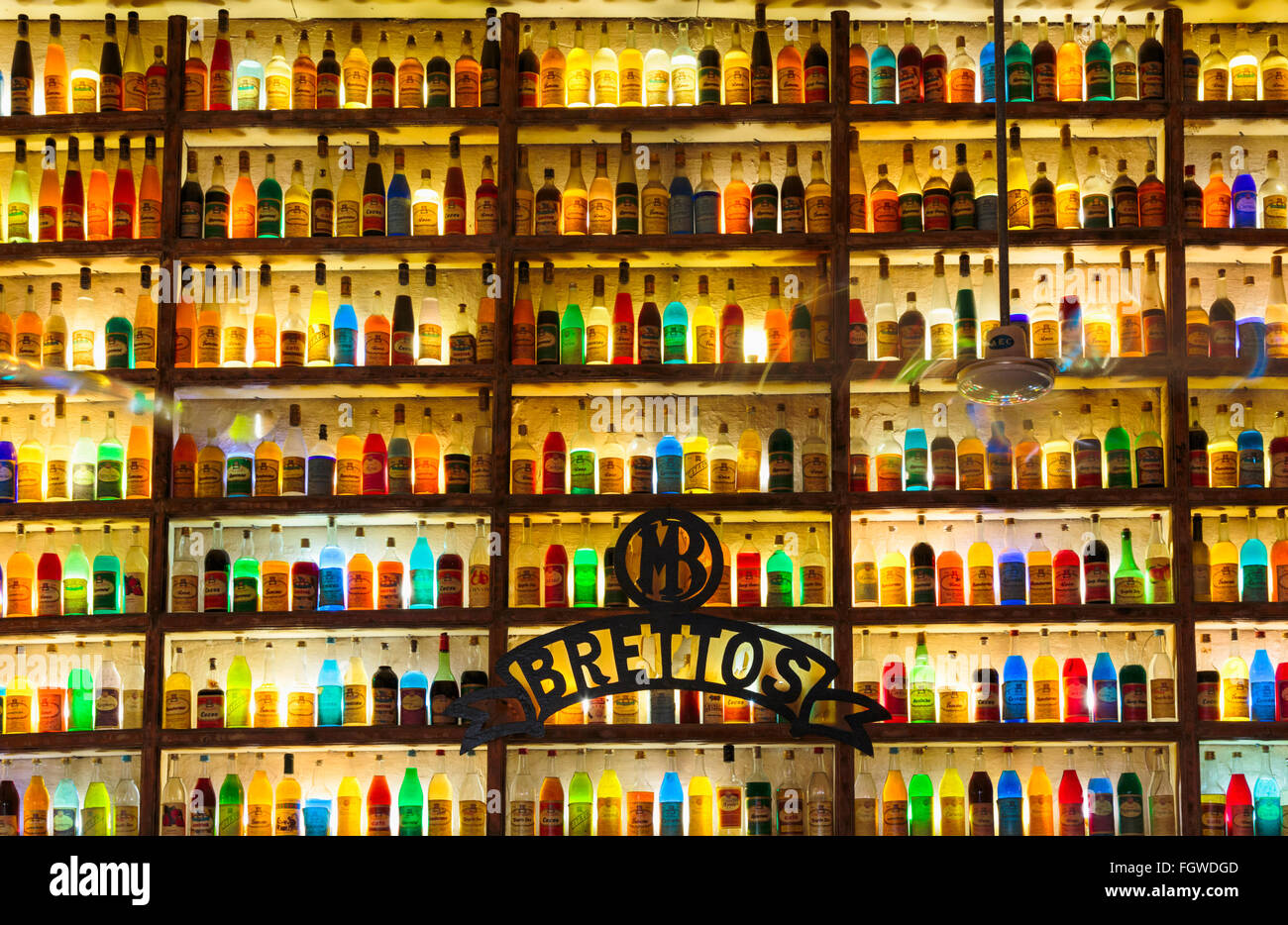 Athens, Attica, Greece. Wall of liquor and liqueur products available