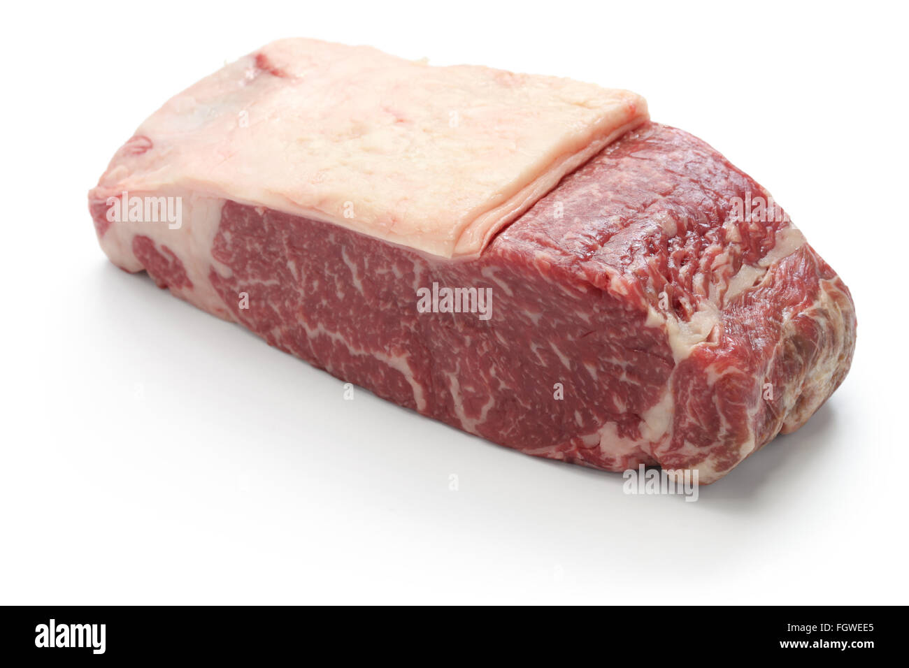 japanese wagyu sirloin steak isolated on white background Stock Photo