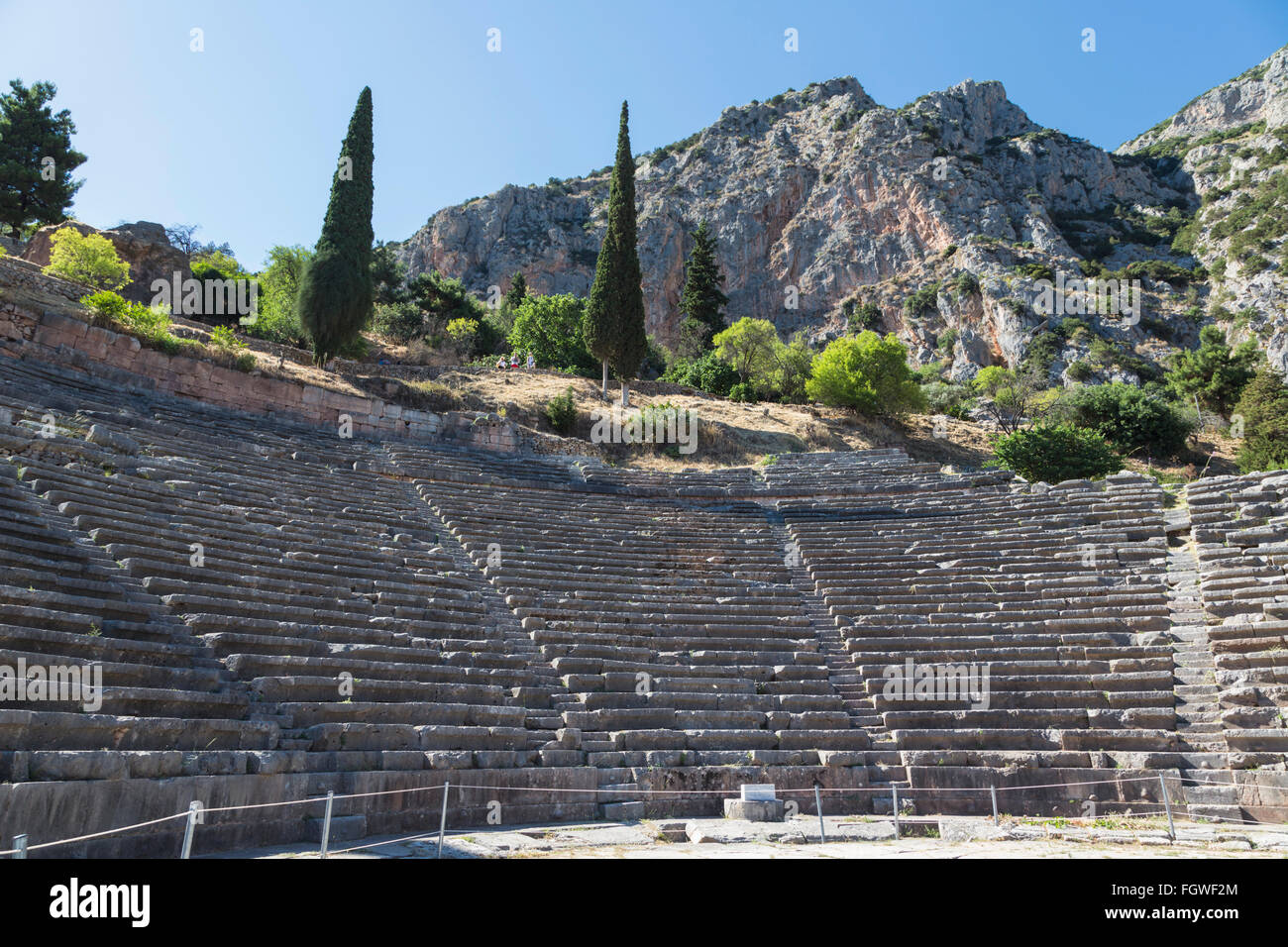 Ancient Delphi, Phocis, Greece.  The Theatre of Delphi, dating from the 4th century BC Stock Photo