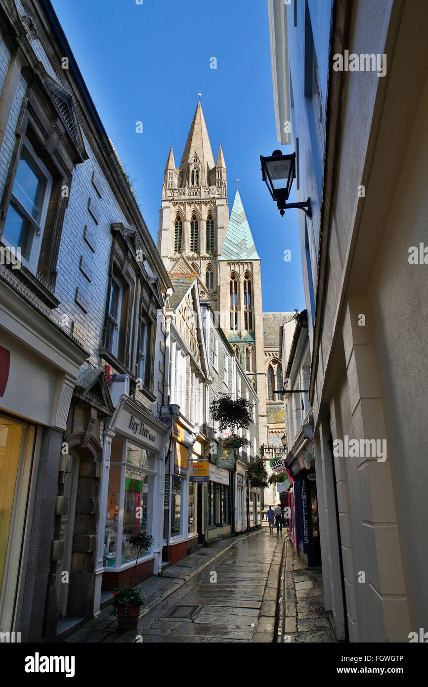 Truro; Cathedral and Cathedral Lane; Cornwall; UK Stock Photo