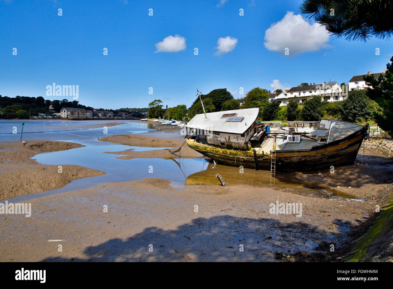 Truro; Boat at Boscawen Park on River Fal; Cornwall; UK Stock Photo