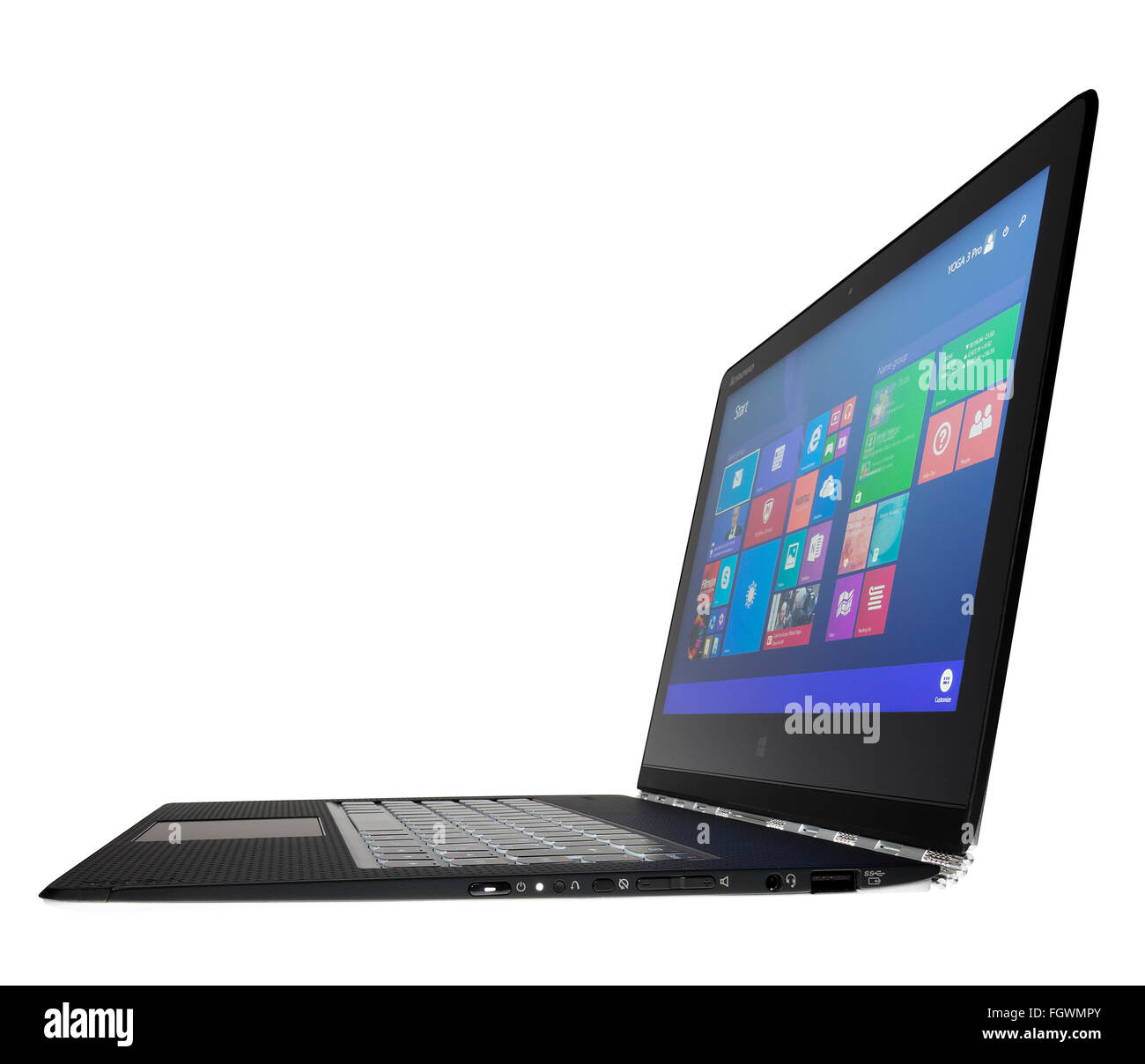 Lenovo Yoga laptop computer, with screen that folds back on itself. Stock Photo