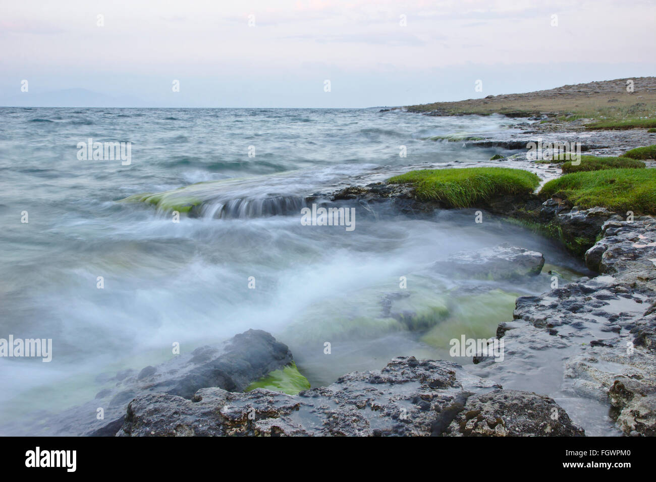 Waves on the shore of Lake Sevan, Armenia Stock Photo