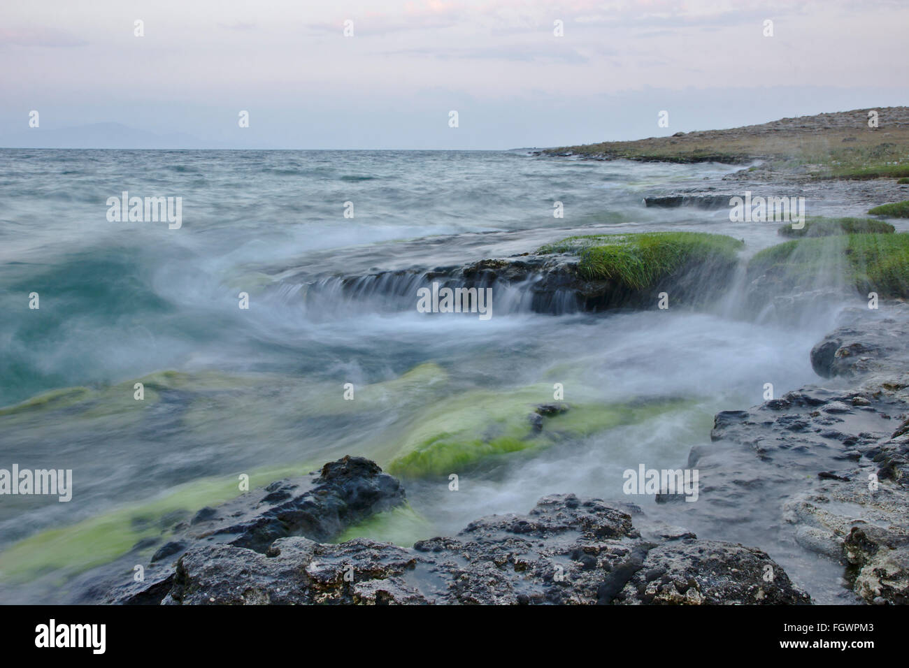 Waves on the shore of Lake Sevan, Armenia Stock Photo