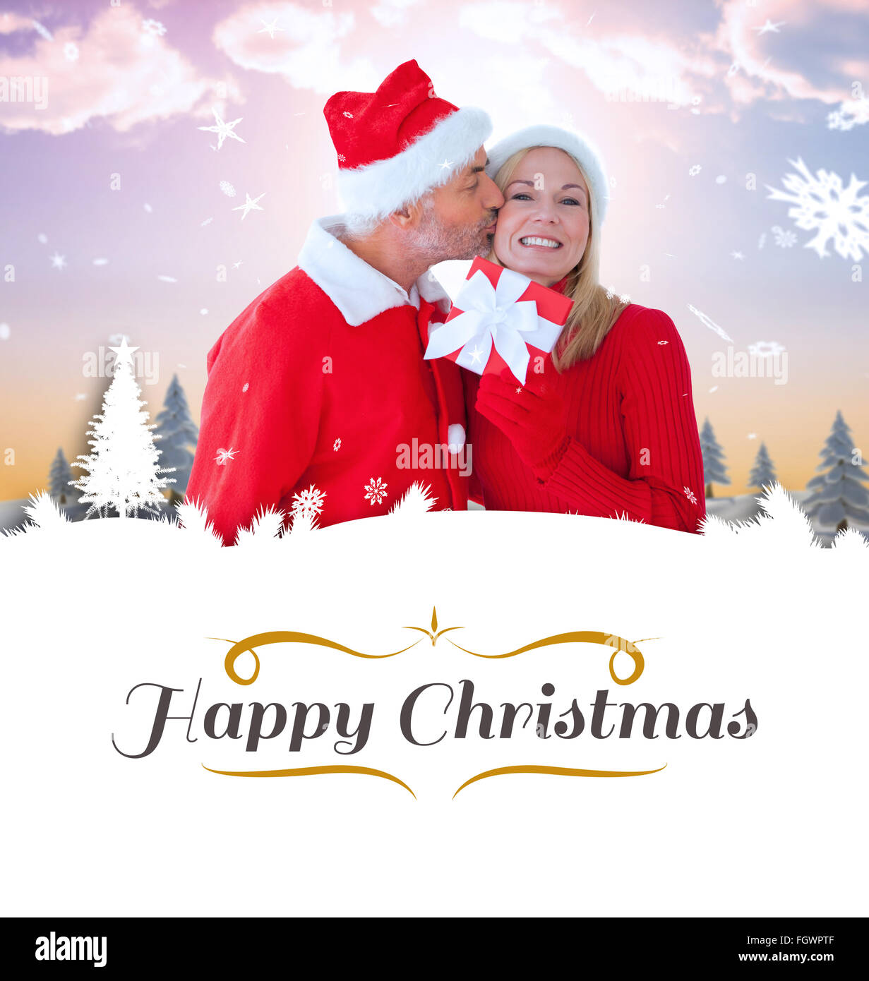 Composite image of festive couple Stock Photo