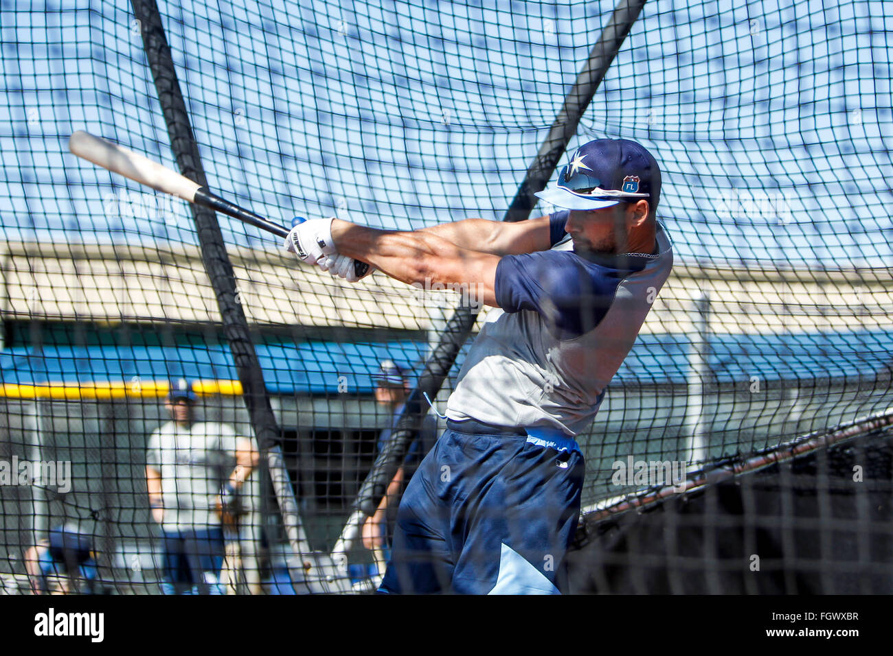 Port Charlotte, Florida, USA. 22nd Feb, 2016. WILL VRAGOVIC | Times.Tampa Bay Rays center fielder Kevin Kiermaier (39) in the batting cage during Rays Spring Training at Charlotte Sports Park in Port Charlotte, Fla. on Monday, Feb. 22, 2016. © Will Vragovic/Tampa Bay Times/ZUMA Wire/Alamy Live News Stock Photo
