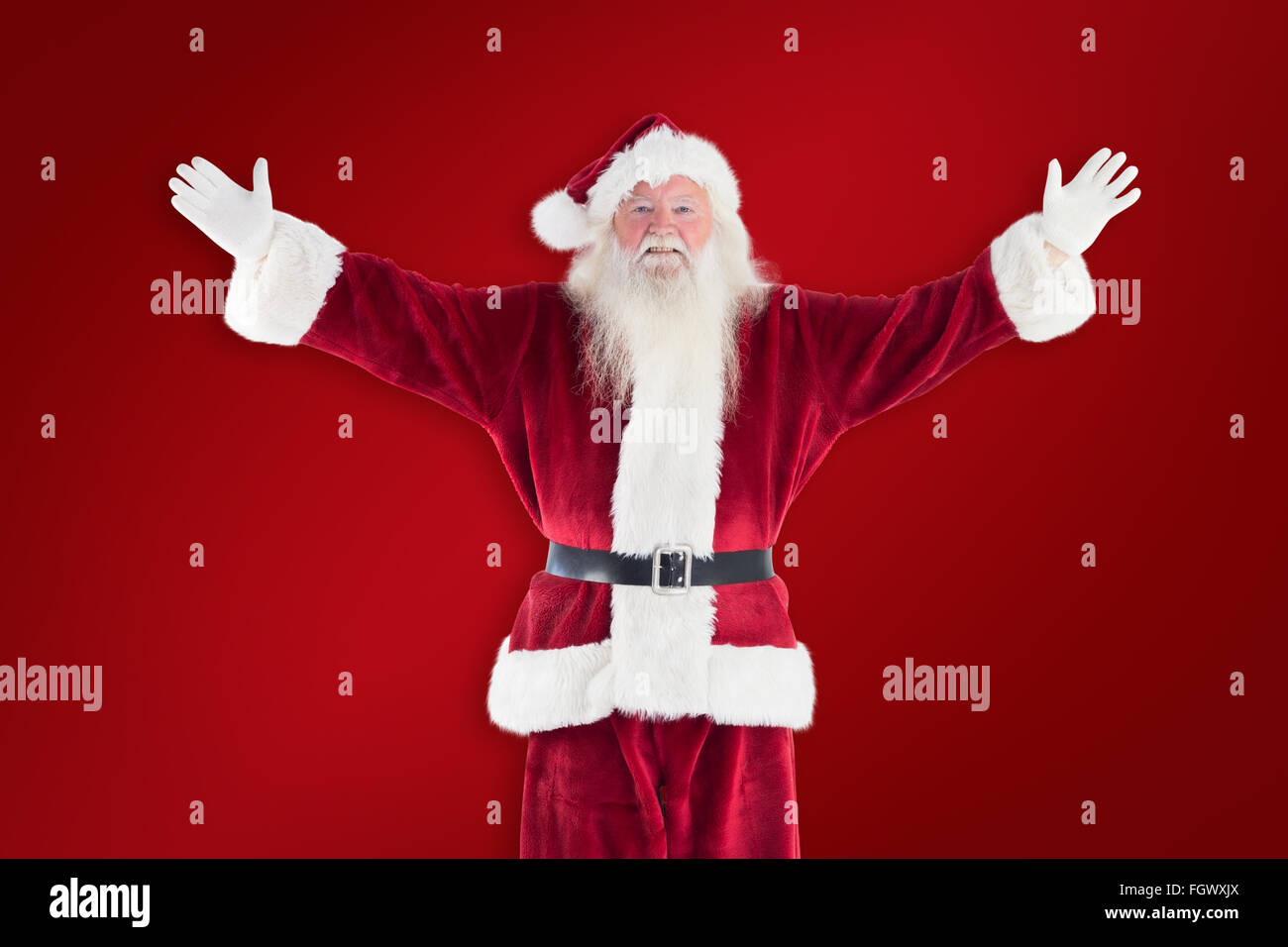 Composite image of jolly santa opens his arms to camera Stock Photo - Alamy