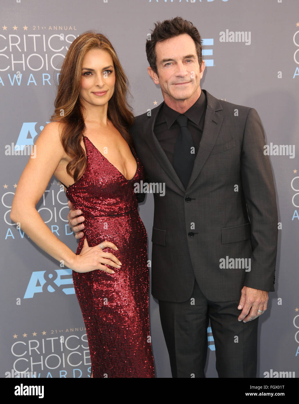 Celebrities attend The 21st Annual Critics’ Choice Awards at Barker Hangar.  Featuring: Lisa Ann Russell, Jeff Probst Where: Los Angeles, California, United States When: 17 Jan 2016 Stock Photo
