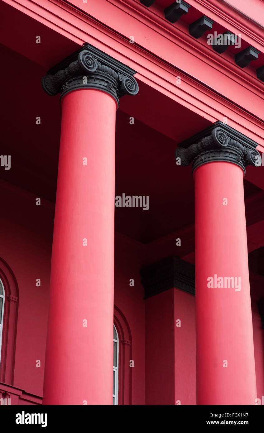 architectural red two columns of building Stock Photo