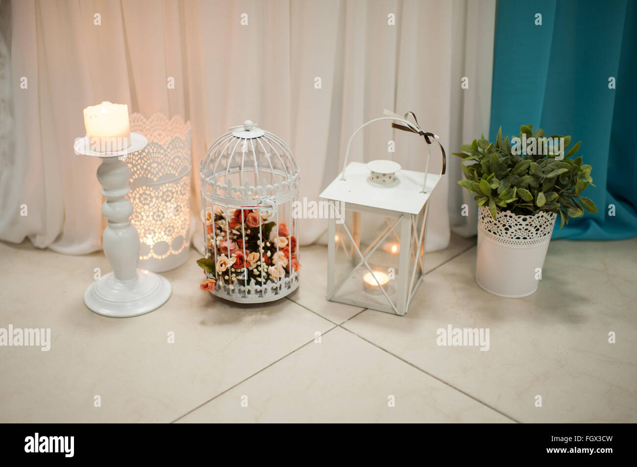 decorative candle holders at the wedding Stock Photo