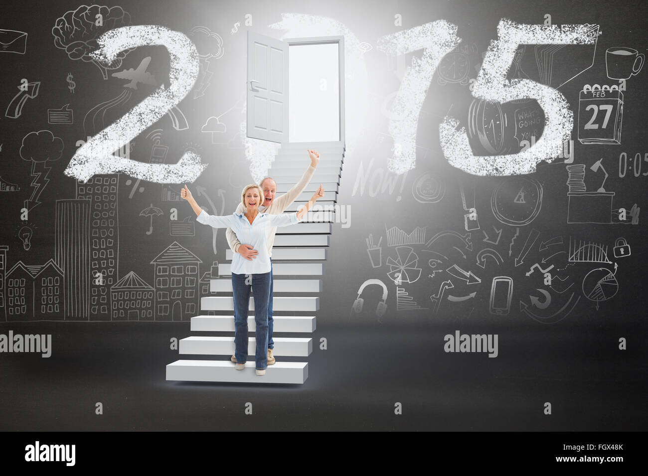 Composite image of happy mature couple cheering at camera Stock Photo ...