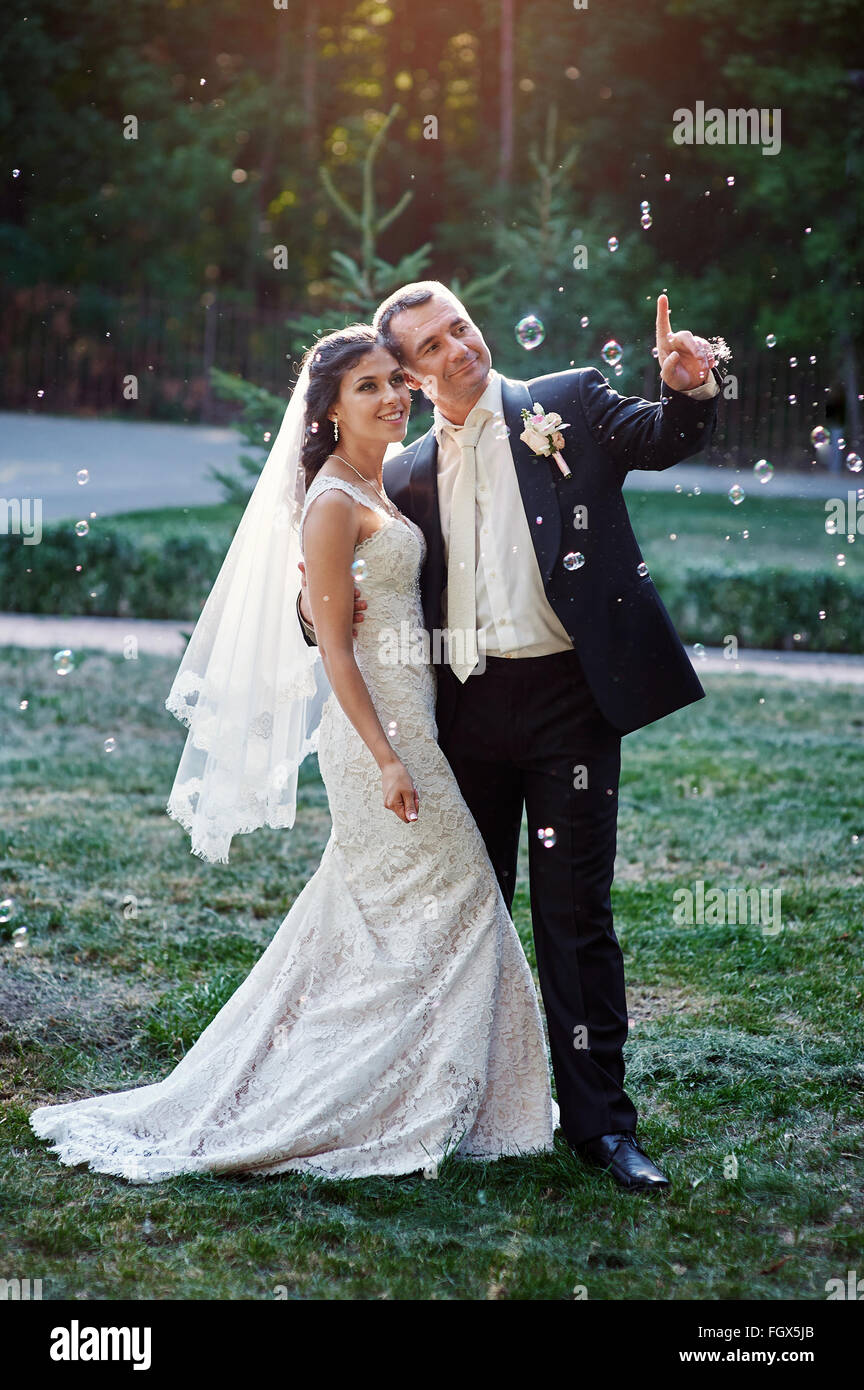 Young wedding couple enjoying romantic moments Stock Photo