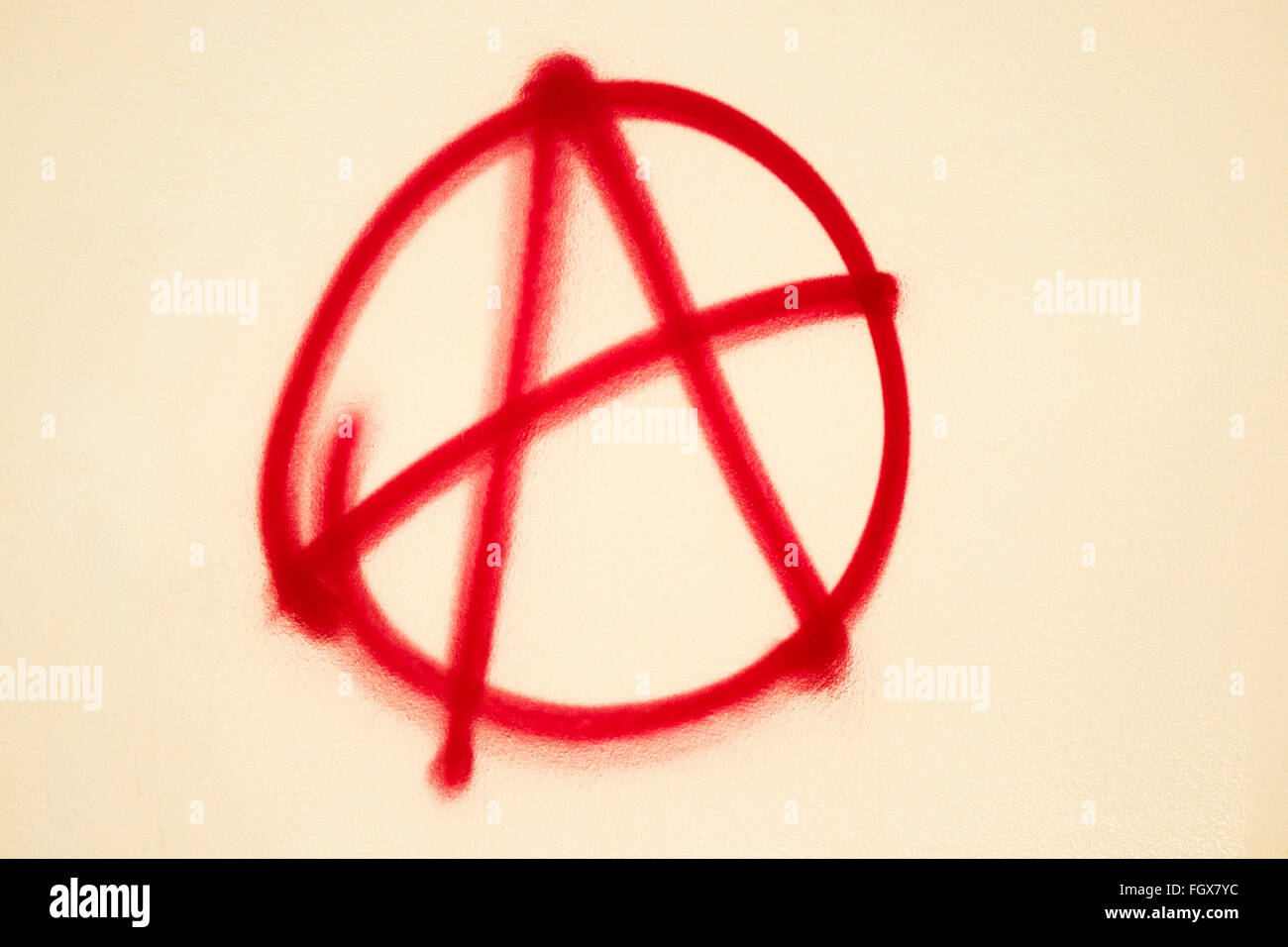 Symbol of anarchy graffitied on a wall in Vienna, Austria. Stock Photo