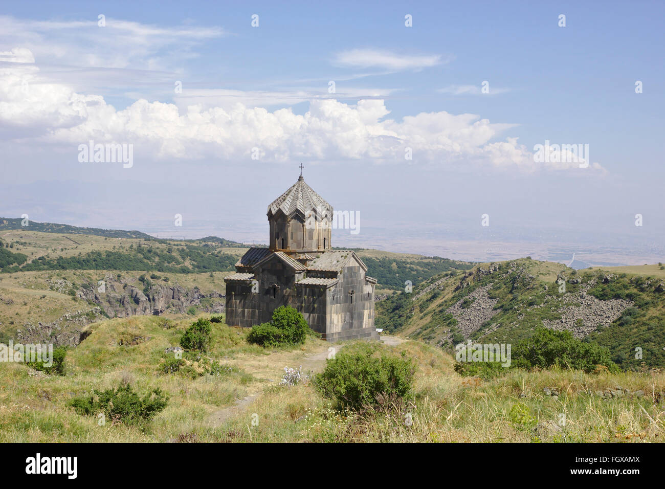 Church in Amberd castle on the slope of mount Aragats, Armenia Stock Photo