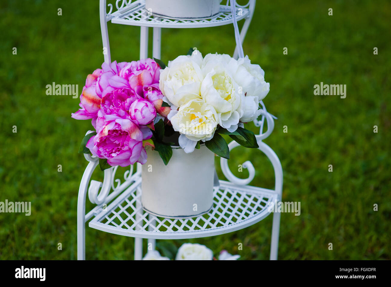 Photoshoot wedding decor in park for a loving couple Stock Photo