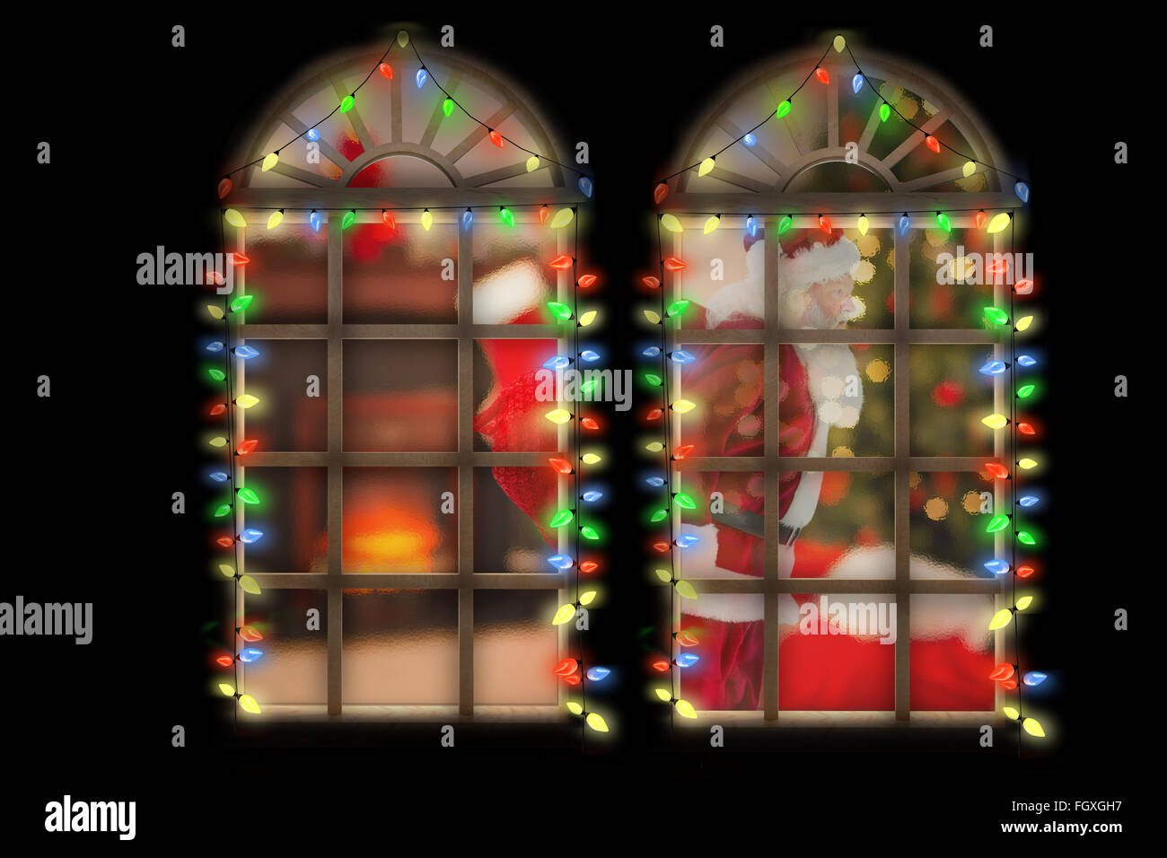 Composite image of santa claus carrying sack Stock Photo - Alamy