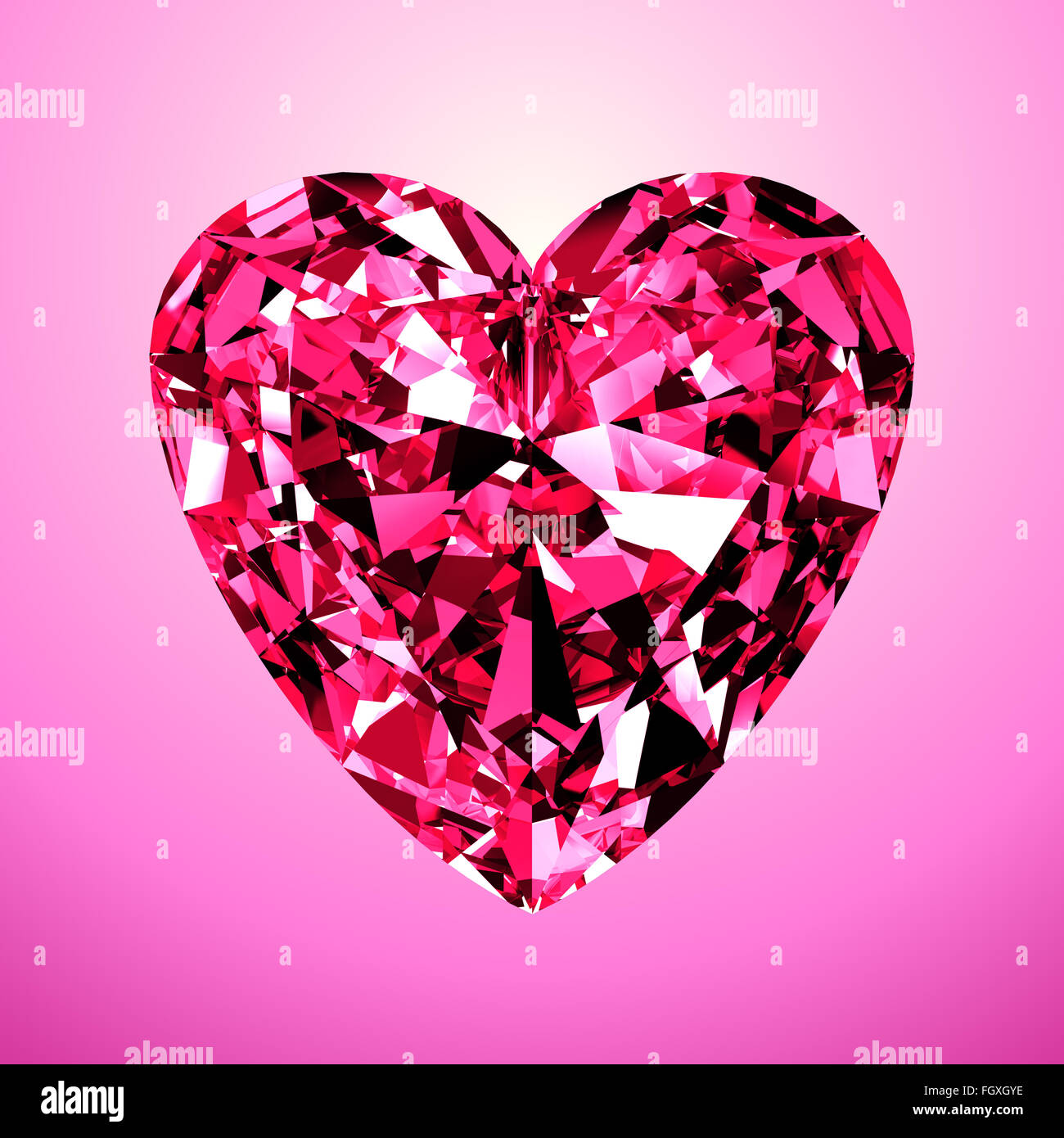 Pink Diamond Heart. 3D Model On Pink Background. Stock Photo