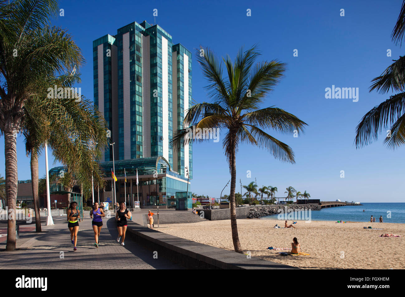 Playa del Reducto, promenade and Arrecife Gran Hotel, Arrecife town,  Lanzarote island, Canary archipelago, Spain, Europe Stock Photo - Alamy