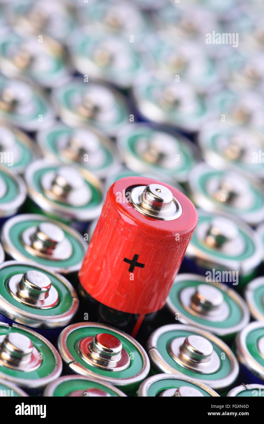 Alkaline battery AAA size with selective focus on single battery Stock Photo