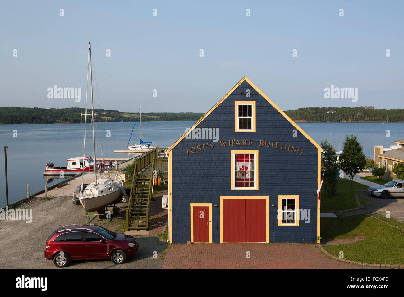 Jost's Wharf Building at Guysborough in Nova Scotia, Canada Stock Photo