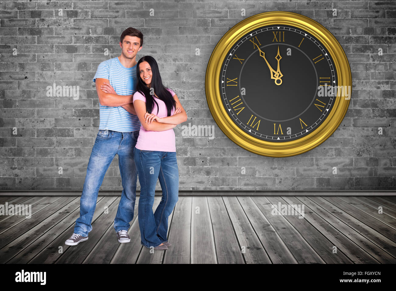 Composite image of young couple smiling at the camera Stock Photo - Alamy