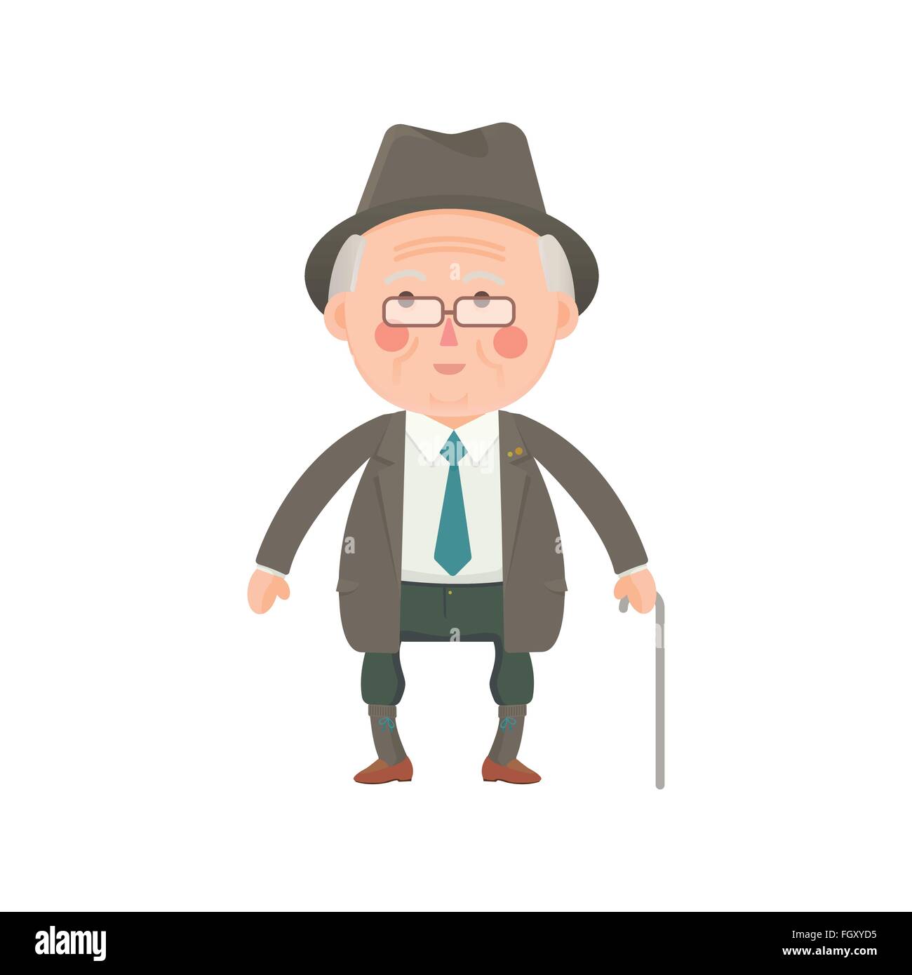 Vector Illustration of Old man in Suit with Walking Stick Stock Vector