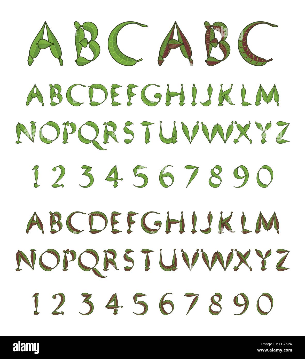 Green alphabet from leaves Stock Vector